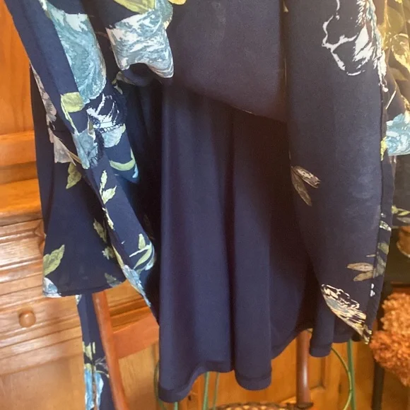 Maurices Floral Mini Dress - Blue and Green boho trumpet sleeves navy sage XL - Picture 7 of 16